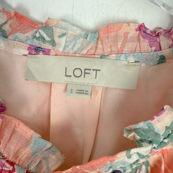 LOFT Floral Flutter Flounce Dress in Pink Champagne Size Small S EUC - Picture 6 of 11